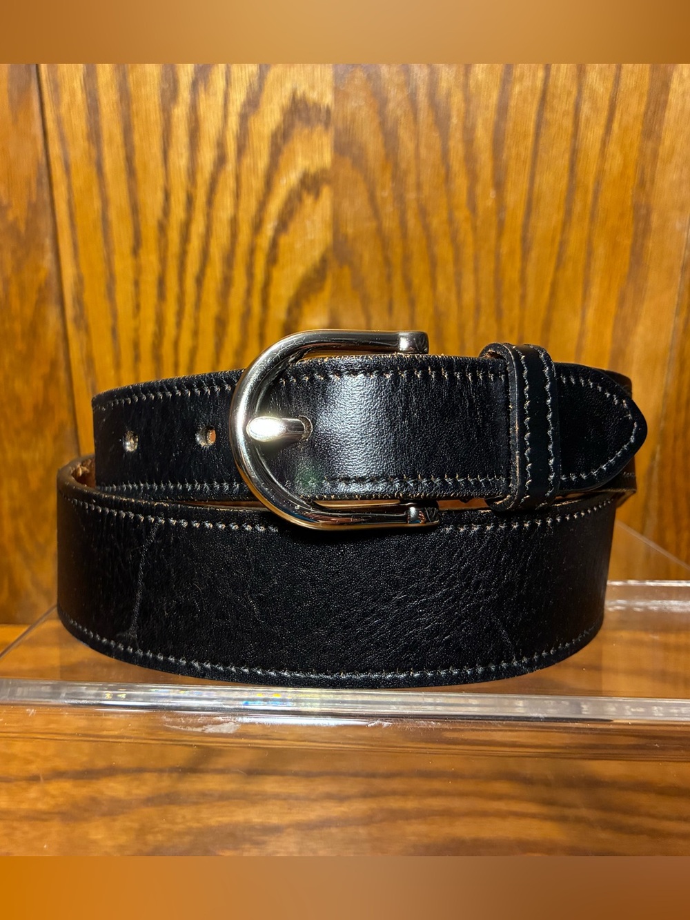 Vintage Jacob Canada Tapered Belt Black Genuine Leather Silver Buckle Medium